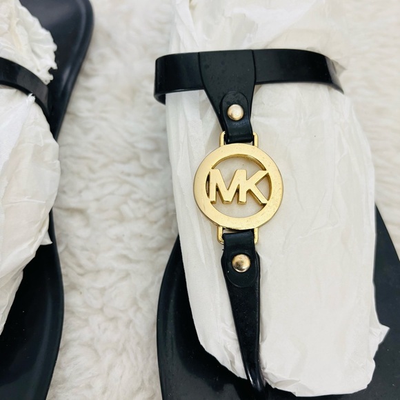 Michael Kors Black Jelly Plastic Flip Flops with Gold Emblem size 7.5 - Picture 4 of 9